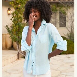 Frank & Eileen Barry Button Down 100% Cotton Blouse Aquamarine Sz Small